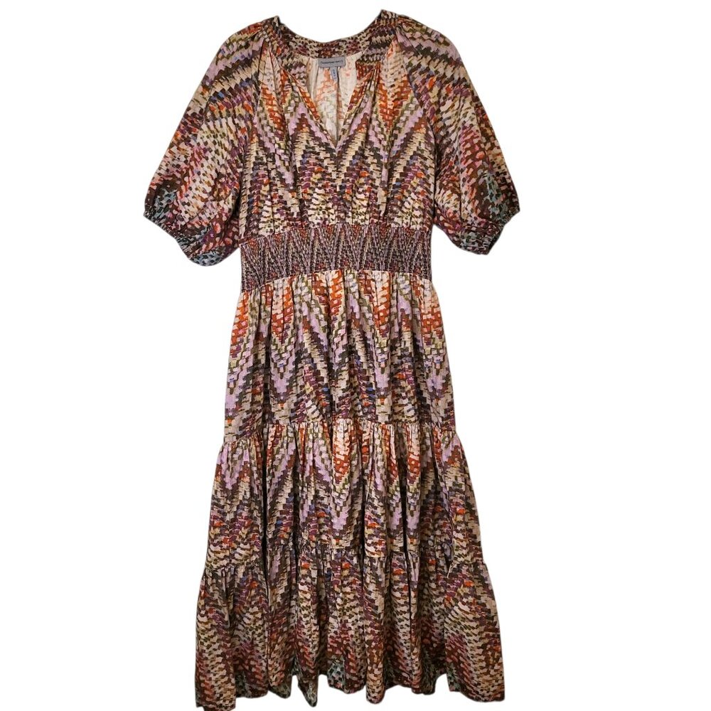 Anthropologie Conditions Apply Geometric Print Midi Dress Sz 12 Artsy Boho Chic